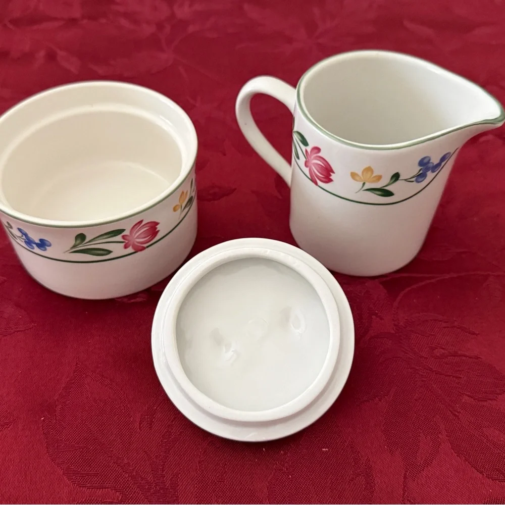 Vintage White Multicolor Farberware Floral Creamer and Sugar Set